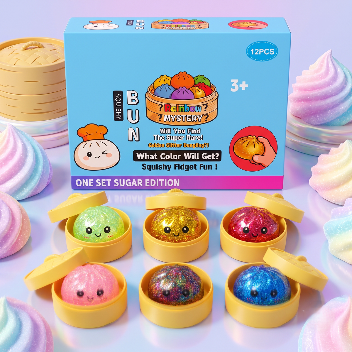 2.5" Dumpling Beads Glitter Squishy Fidget Toy