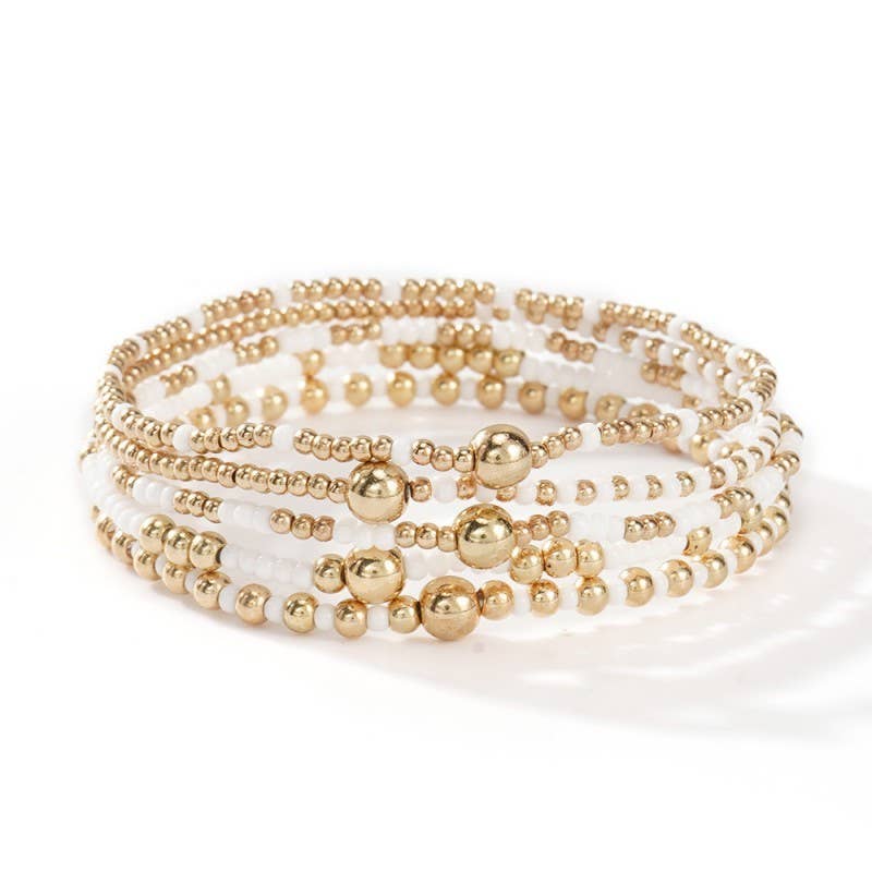 Wall to Wall by Josslyn MULTI LAYER BALL CHAIN BEADED BRACELET | OFF WHITE
