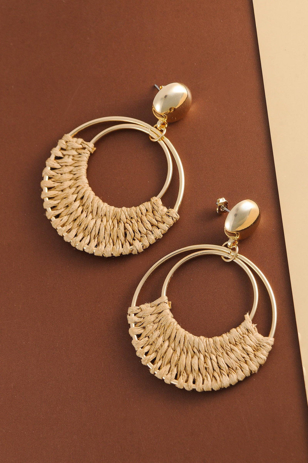 Wall to Wall by Josslyn BOHO RAFFIA HOOP DROP EARRINGS | BROWN