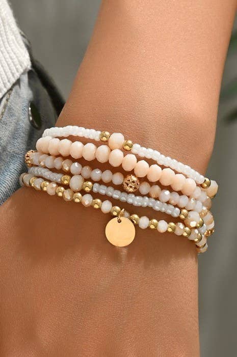 MULTILAYER BEADED CHAIN DISC CHARM BRACELET
