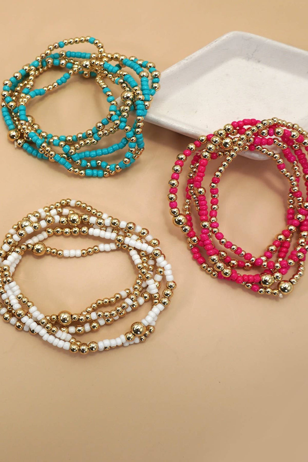 Wall to Wall by Josslyn MULTI LAYER BALL CHAIN BEADED BRACELET | OFF WHITE