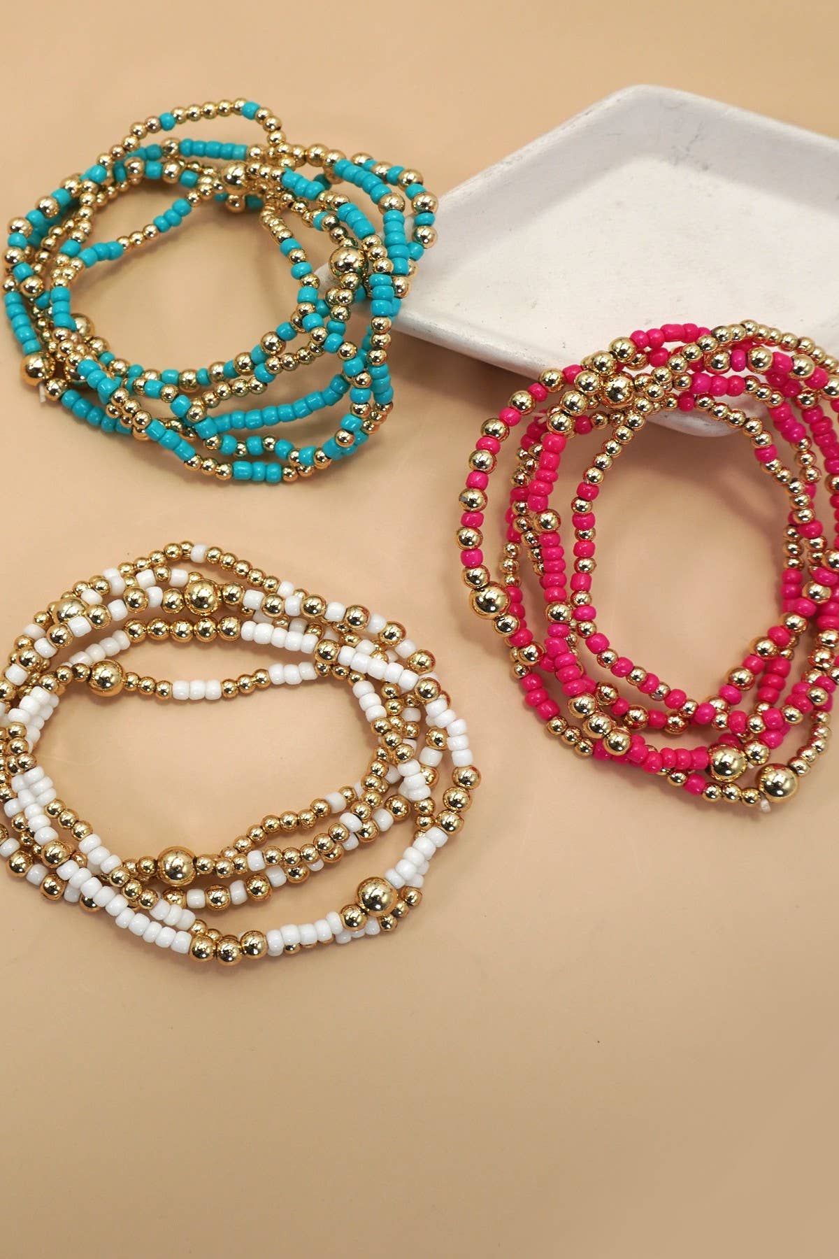 Wall to Wall by Josslyn MULTI LAYER BALL CHAIN BEADED BRACELET | OFF WHITE