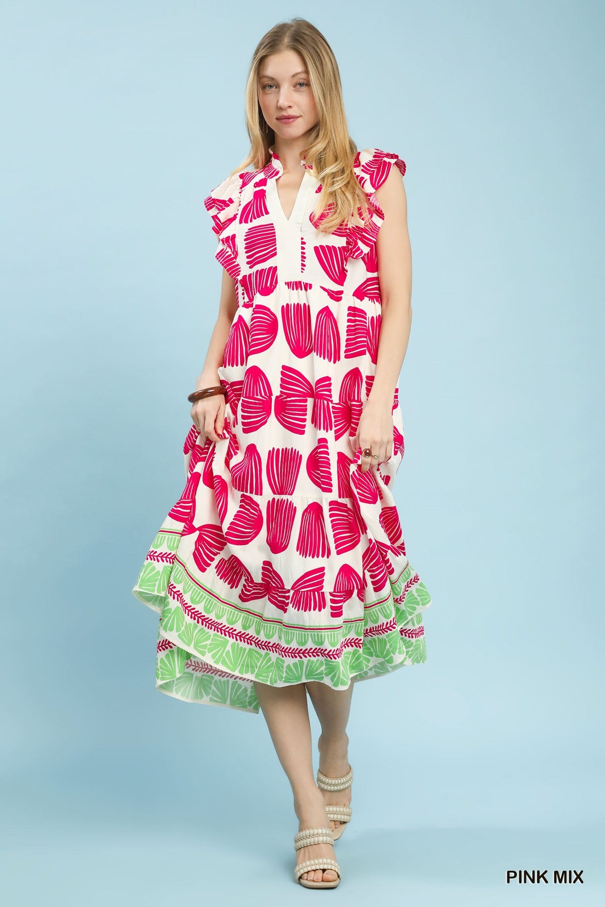 Umgee Abstract Print Tiered Midi Dress