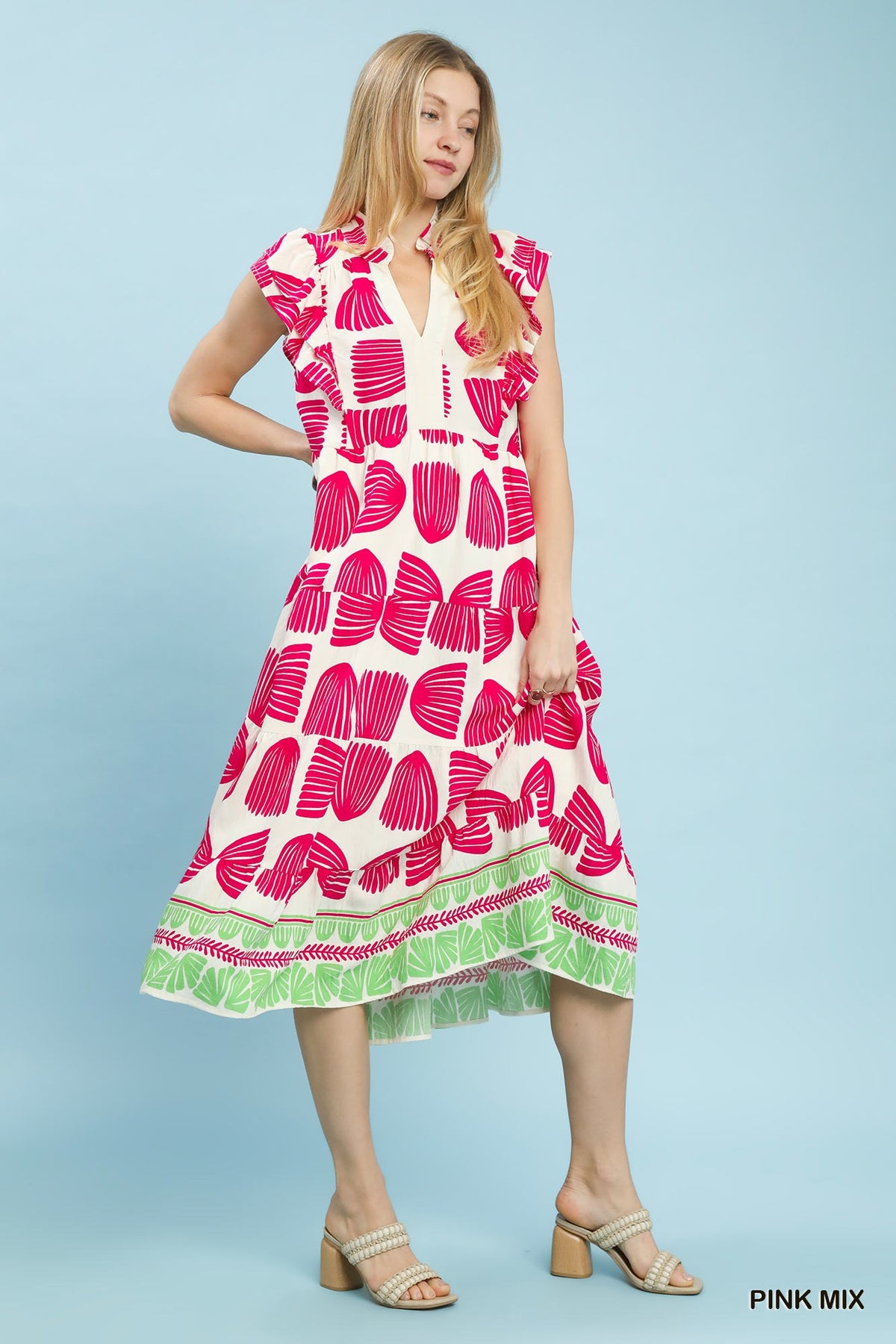 Umgee Abstract Print Tiered Midi Dress