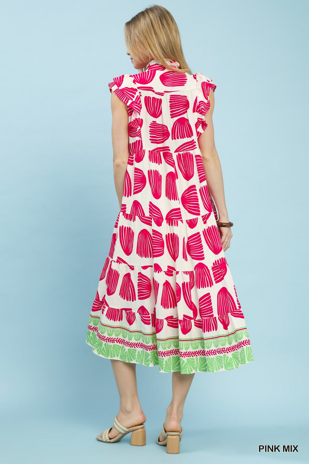 Umgee Abstract Print Tiered Midi Dress