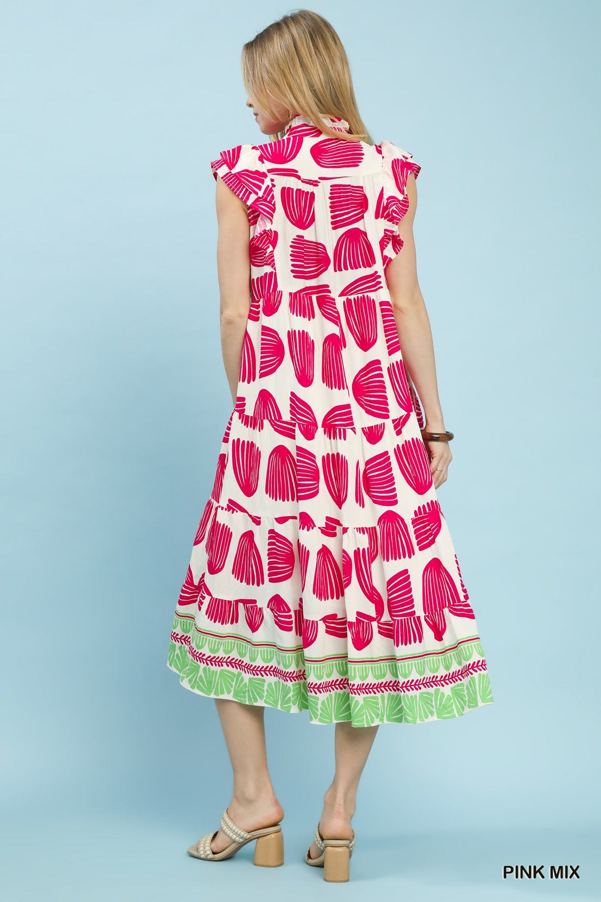 Umgee Abstract Print Tiered Midi Dress