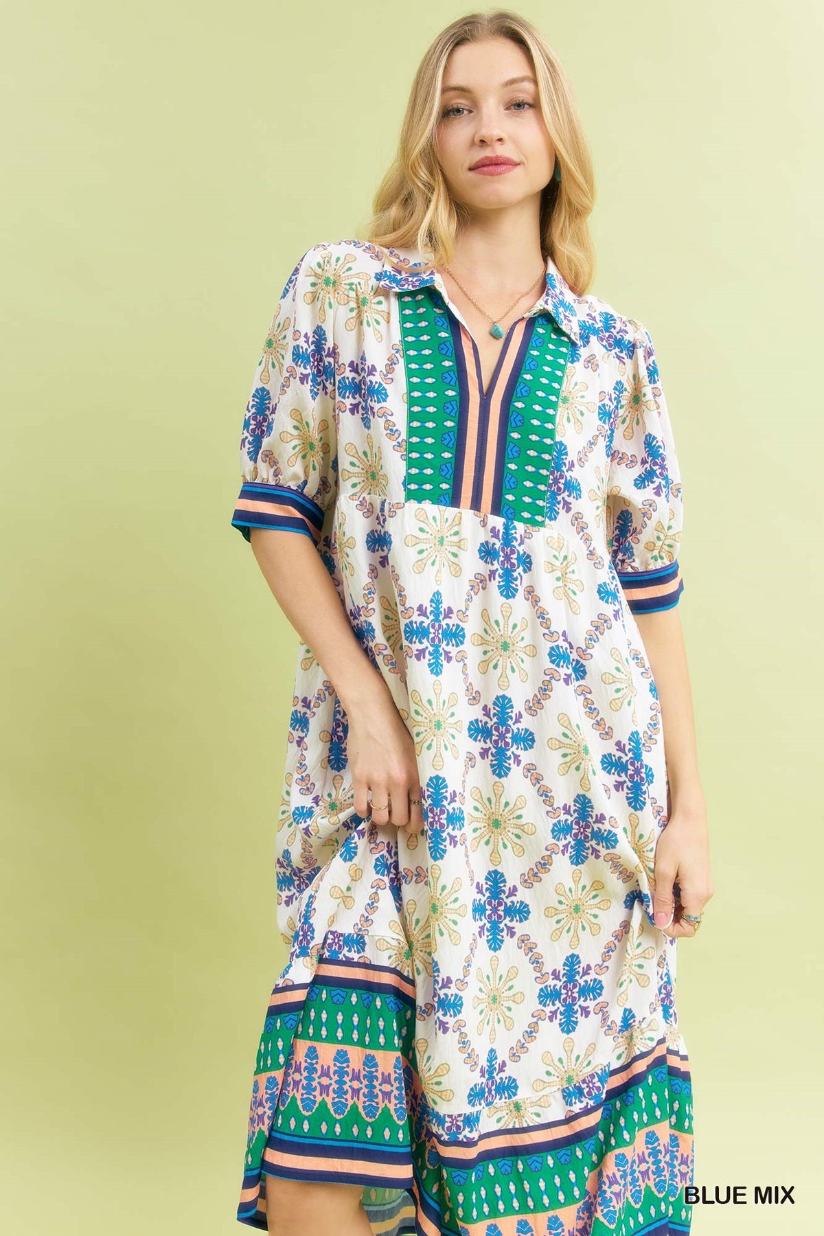 Umgee Bloom Trellis Border Print Midi Dress