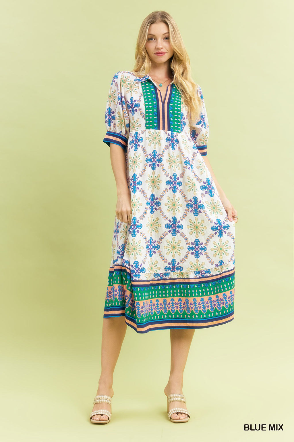 Umgee Bloom Trellis Border Print Midi Dress