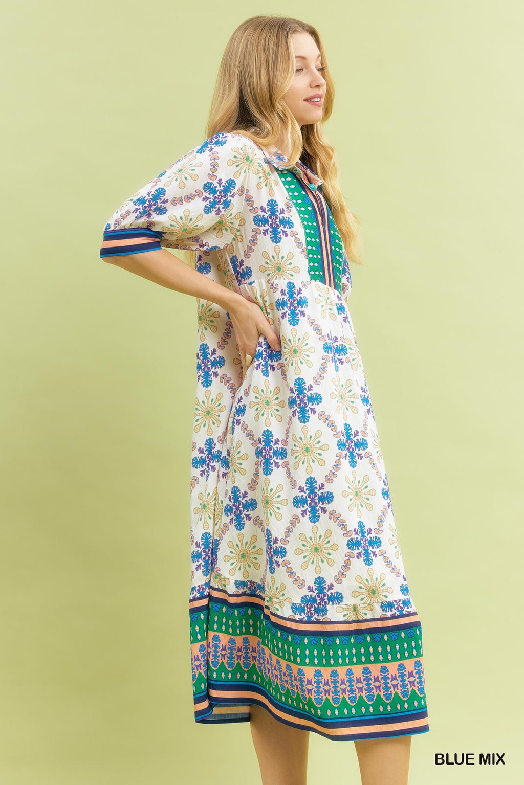 Umgee Bloom Trellis Border Print Midi Dress