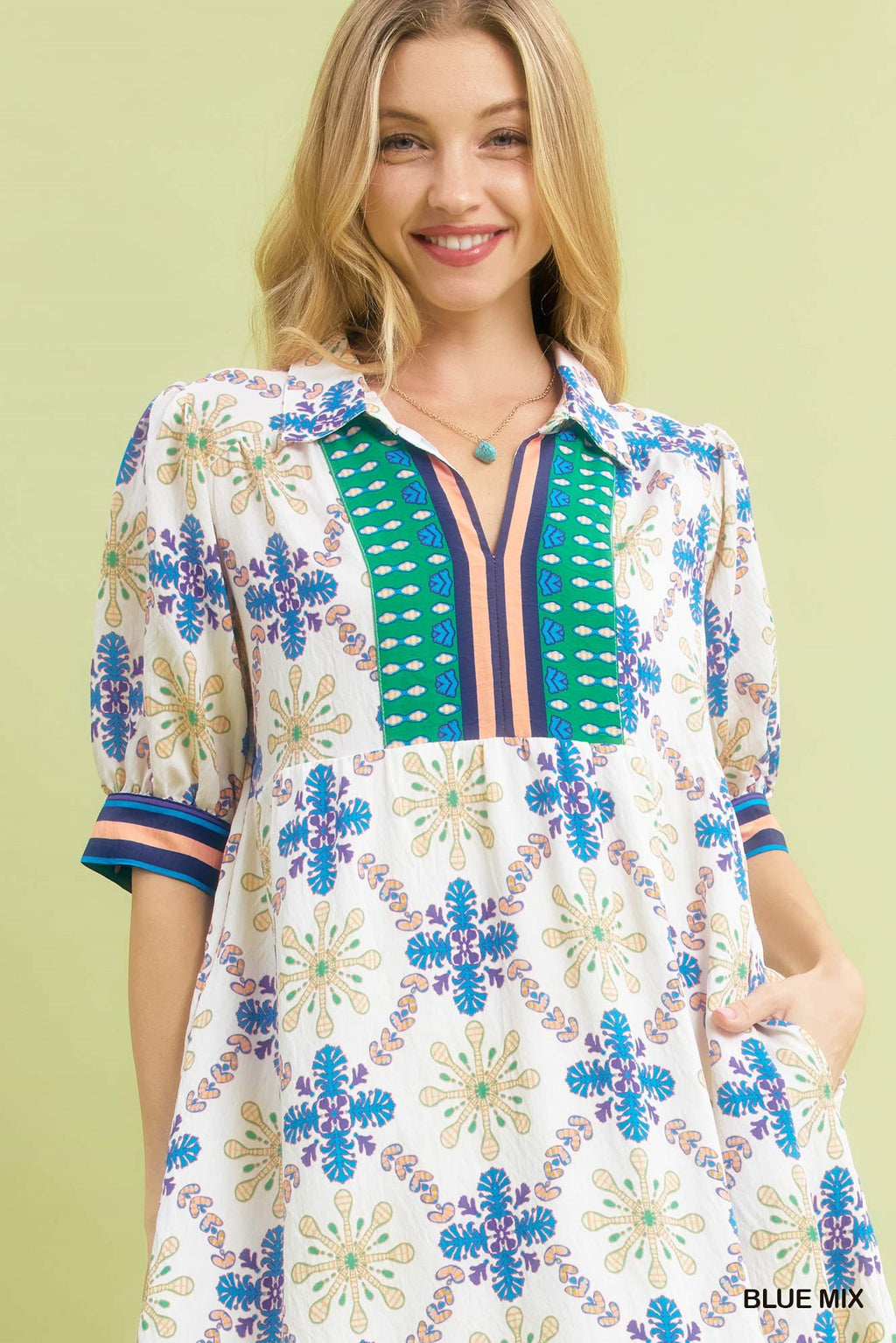 Umgee Bloom Trellis Border Print Midi Dress