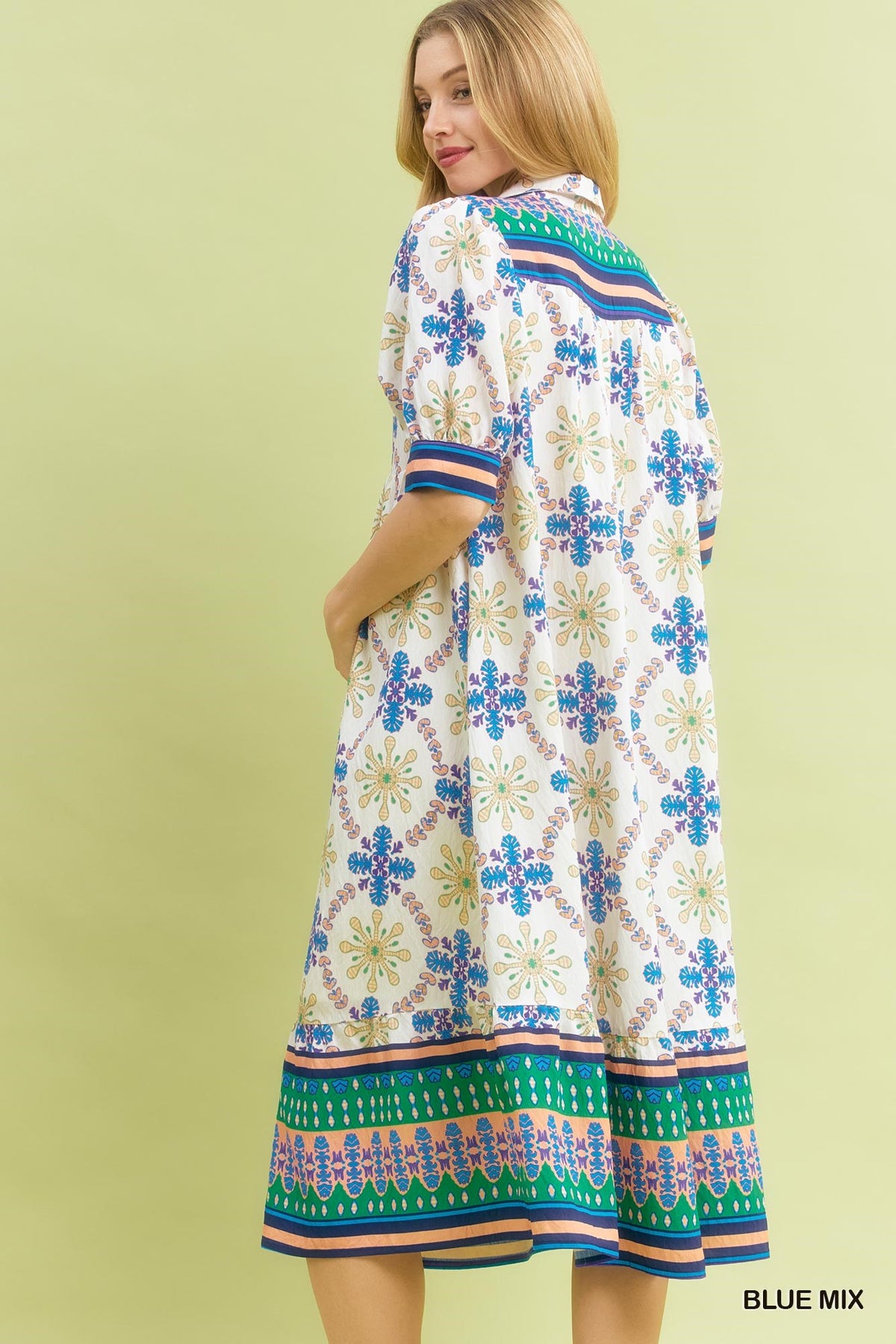 Umgee Bloom Trellis Border Print Midi Dress