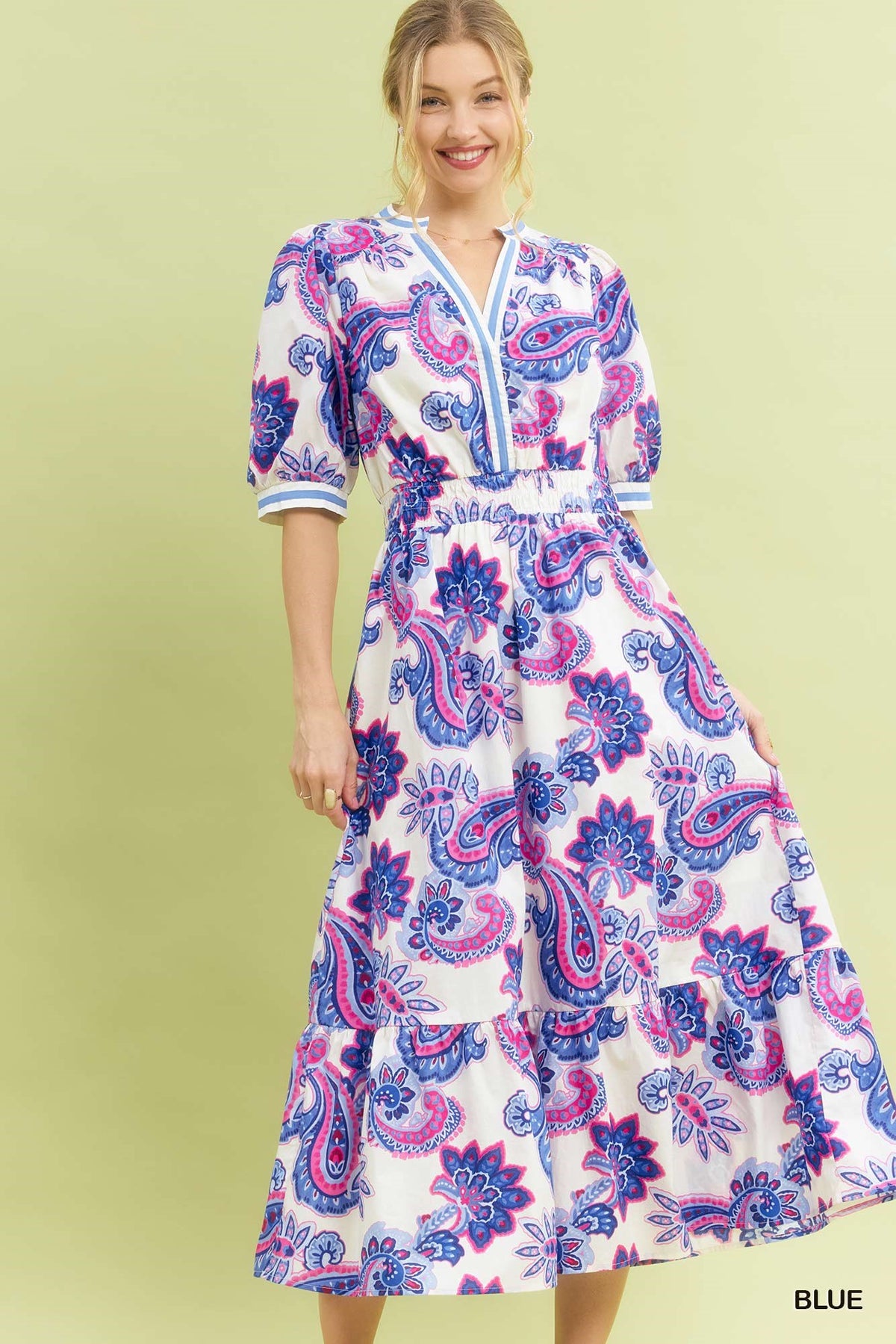 Umgee Paisley Smocked Waist Maxi Dress