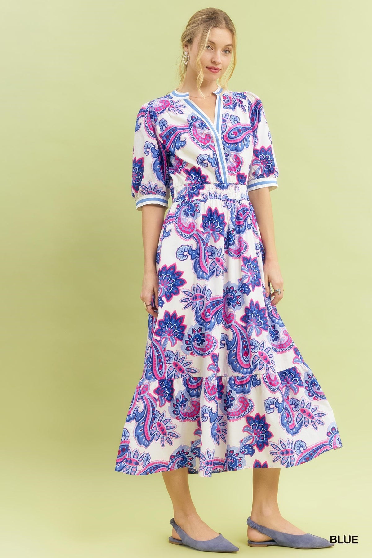 Umgee Paisley Smocked Waist Maxi Dress