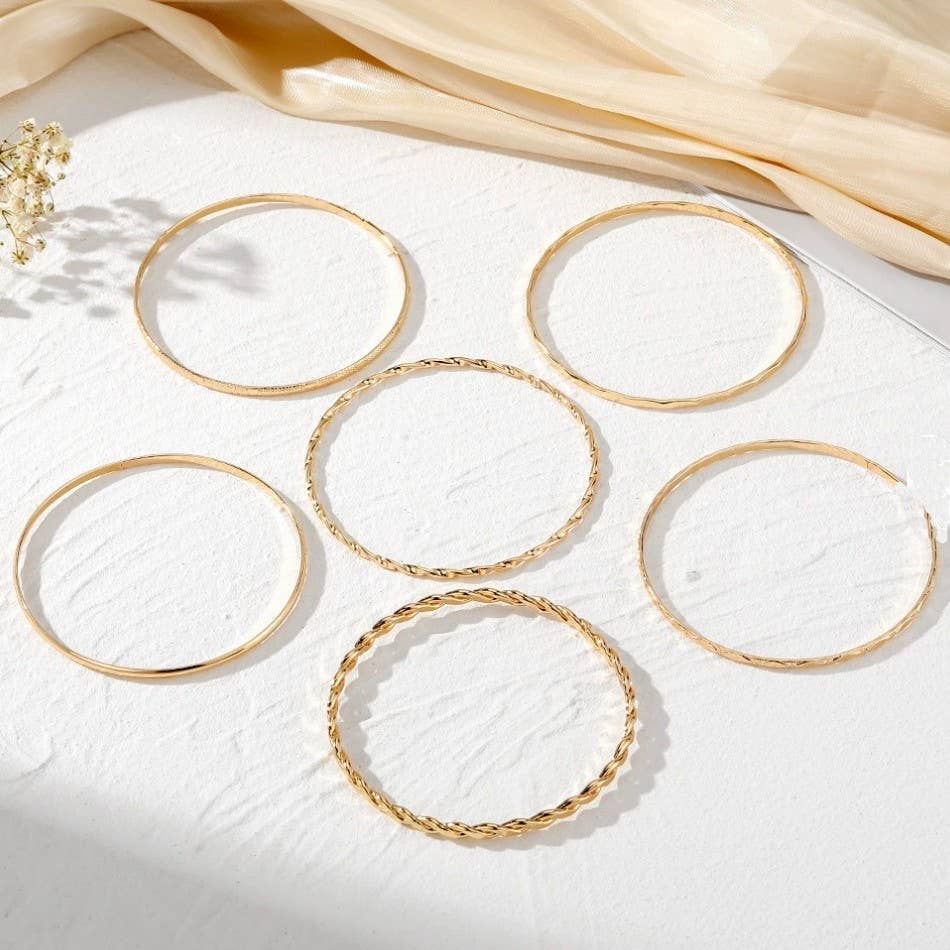 Wall to Wall by Josslyn Gold Layered Bangle Set - Mixed Texture Stack