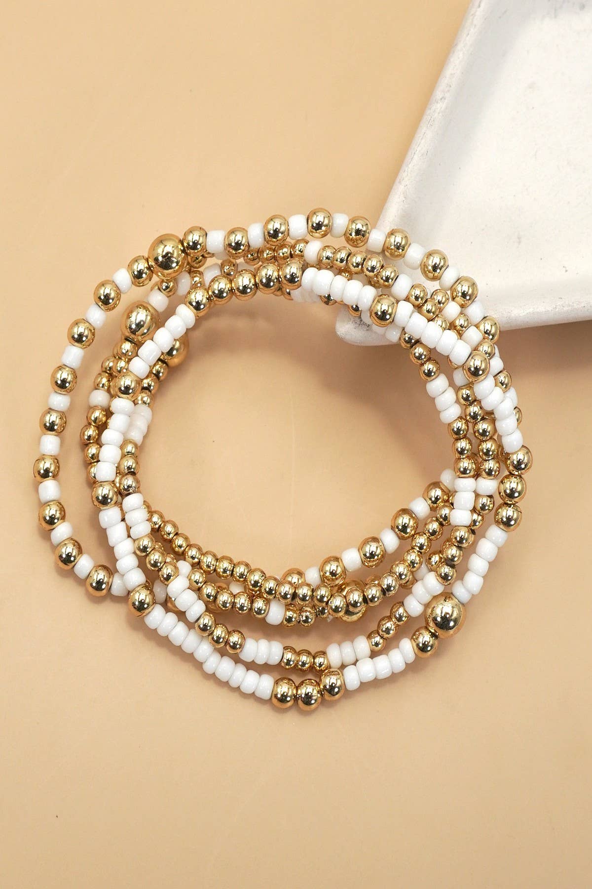 Wall to Wall by Josslyn MULTI LAYER BALL CHAIN BEADED BRACELET | OFF WHITE
