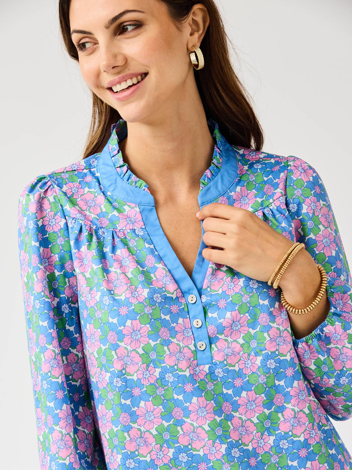 Mary Square Gianna Top | Vintage Posies Blue