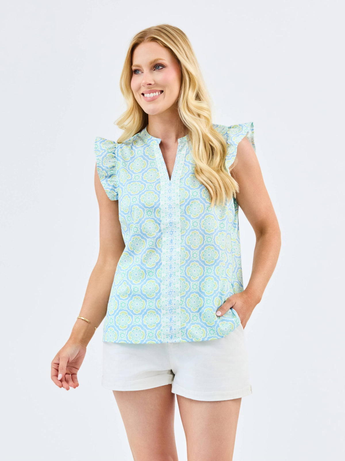 Mary Square Kira Top | Mosaic Charm Blue