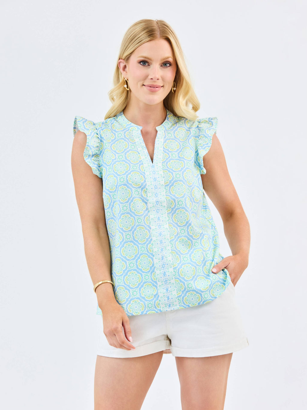 Mary Square Kira Top | Mosaic Charm Blue