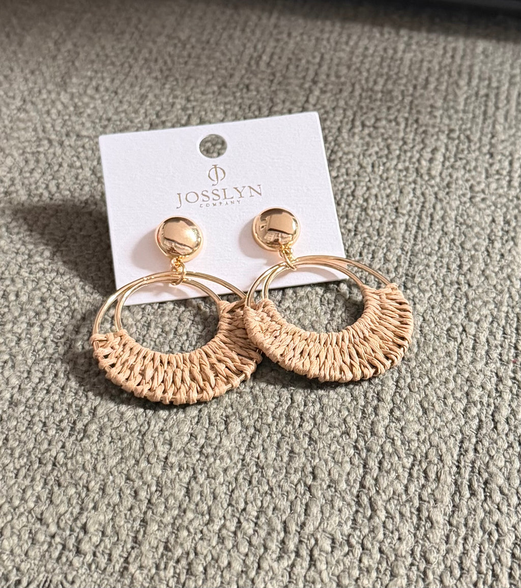 Wall to Wall by Josslyn BOHO RAFFIA HOOP DROP EARRINGS | BROWN