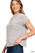 Zenana CHENILLE WAFFLE SHORT SLEEVE SWEATER