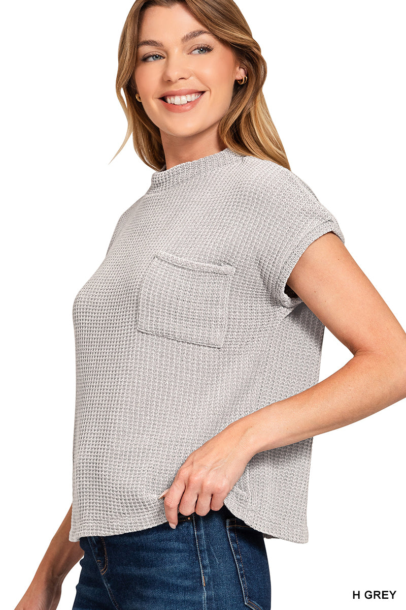 Zenana CHENILLE WAFFLE SHORT SLEEVE SWEATER