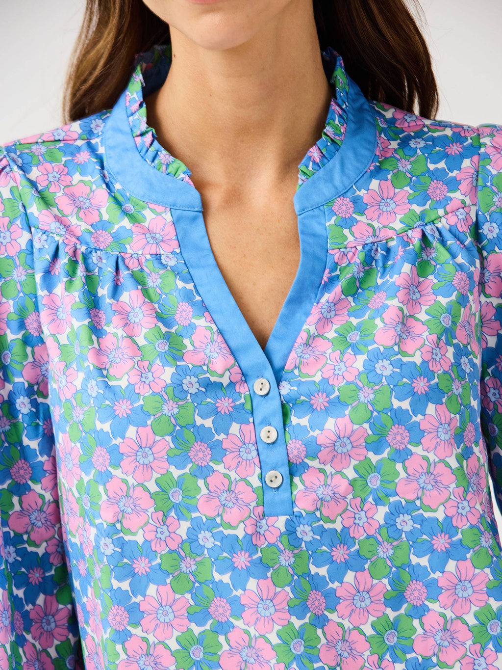 Mary Square Gianna Top | Vintage Posies Blue