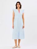 Mary Square Riley Flutter Sleeve Dress | Pin Stripe Blue