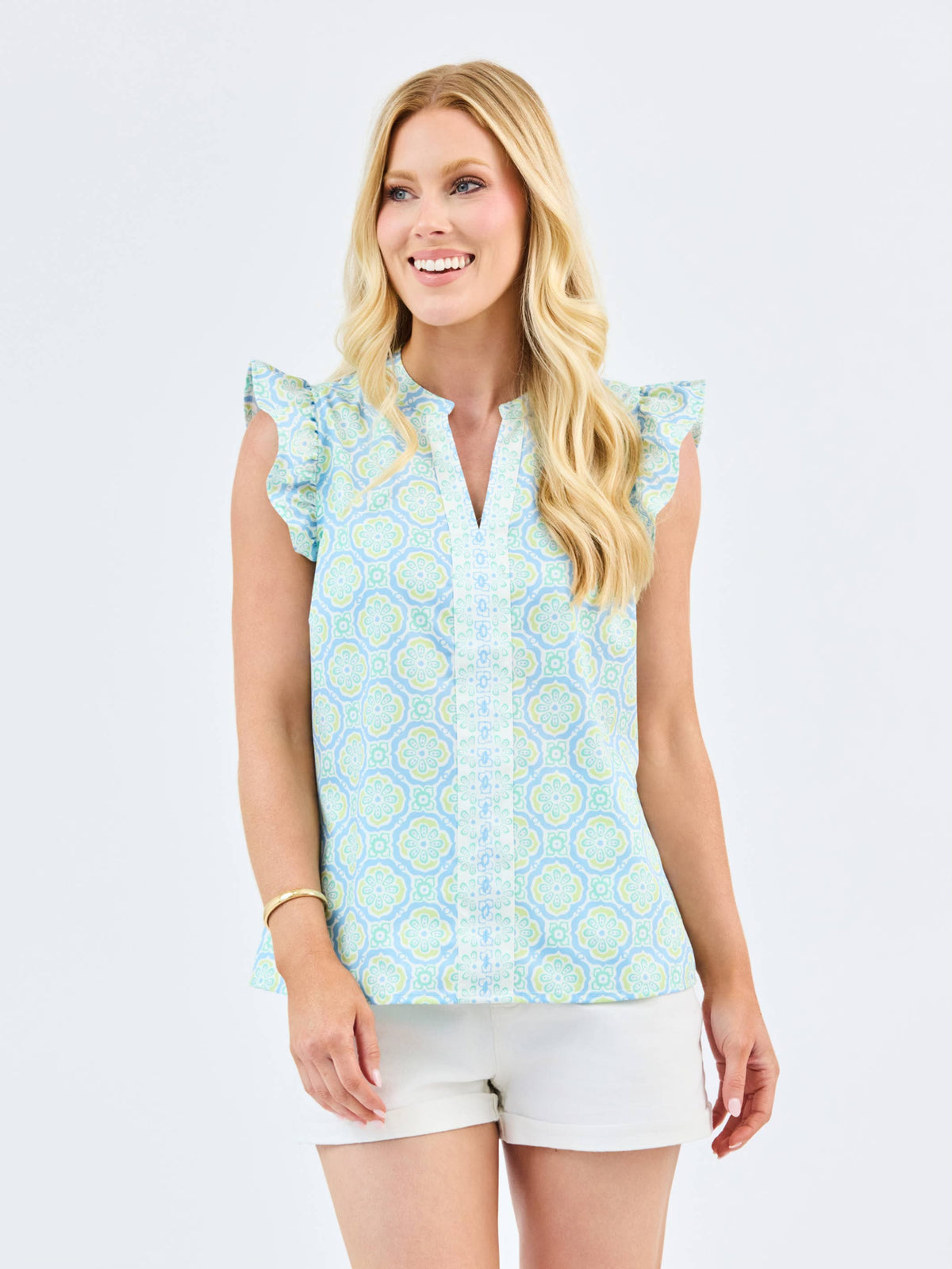Mary Square Kira Top | Mosaic Charm Blue