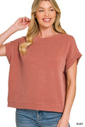 ZENANA RAISED RIB CAP SLEEVE TOP- RUST