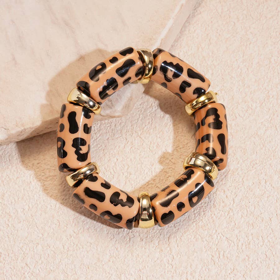 Wall to Wall by Josslyn Acrylic Leopard Animal Gold Stretch Cord Bracelet | TURQ