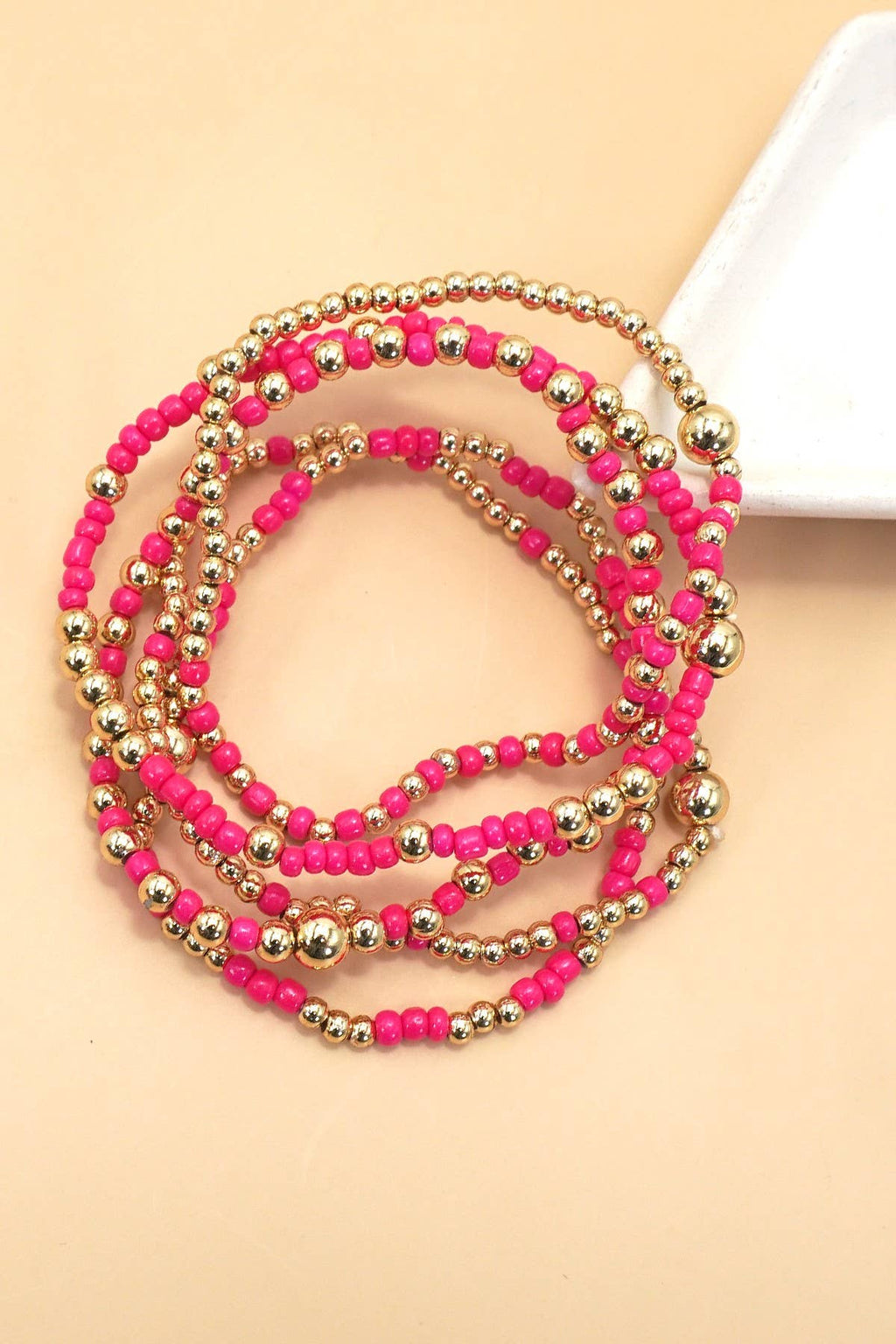 Wall to Wall by Josslyn MULTI LAYER BALL CHAIN BEADED BRACELET | FUCHSIA