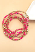 Wall to Wall by Josslyn MULTI LAYER BALL CHAIN BEADED BRACELET | FUCHSIA