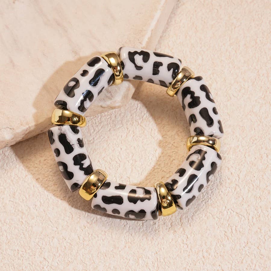 Wall to Wall by Josslyn Acrylic Leopard Animal Gold Stretch Cord Bracelet | TURQ