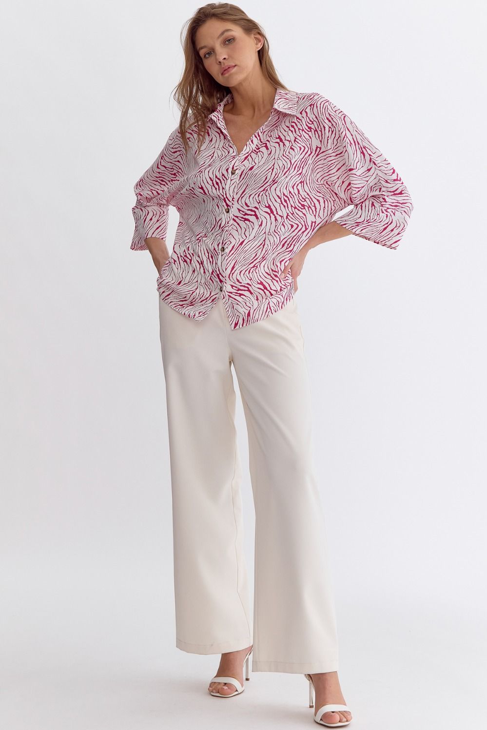 ENTRO Pink & White Blouse