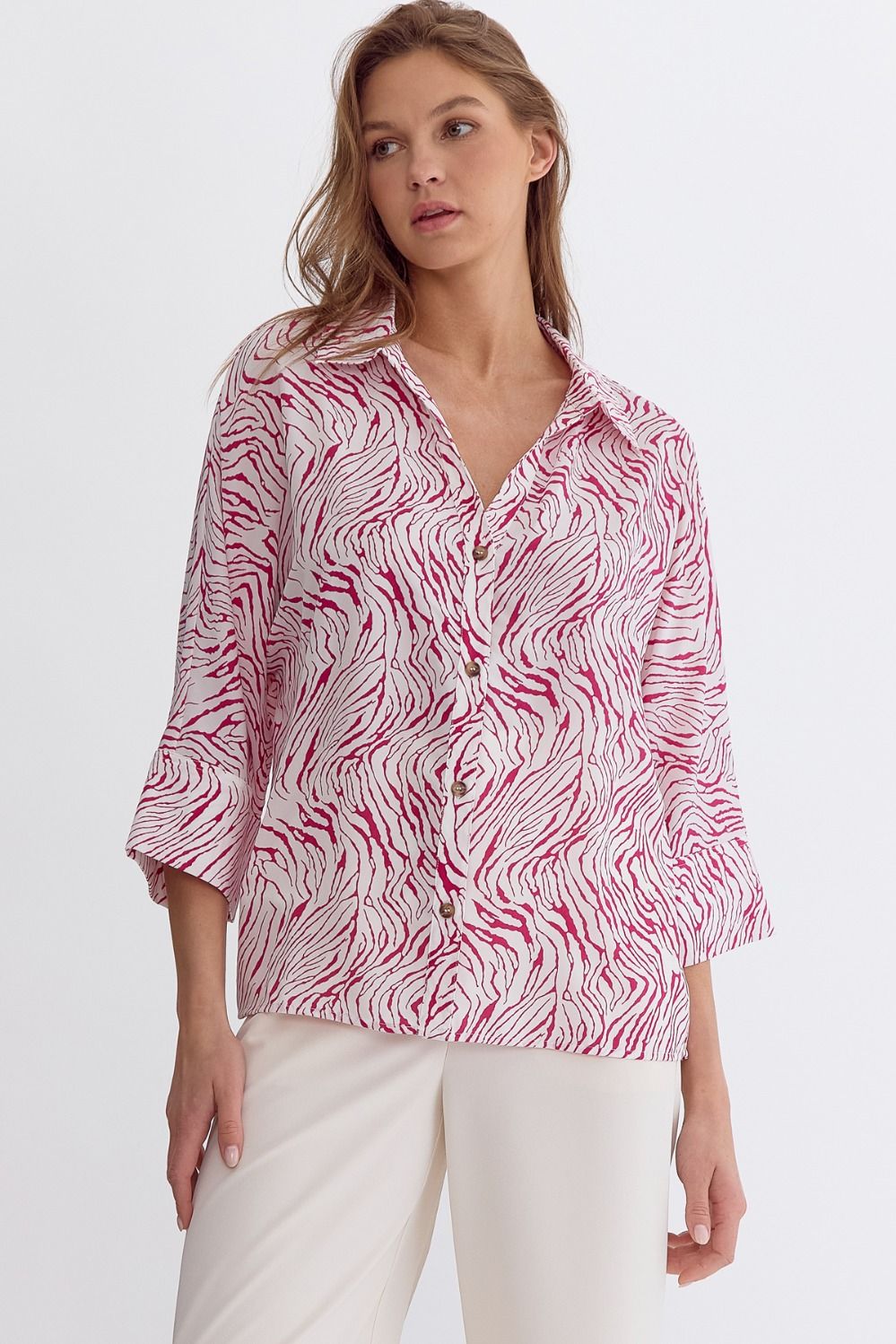 ENTRO Pink & White Blouse